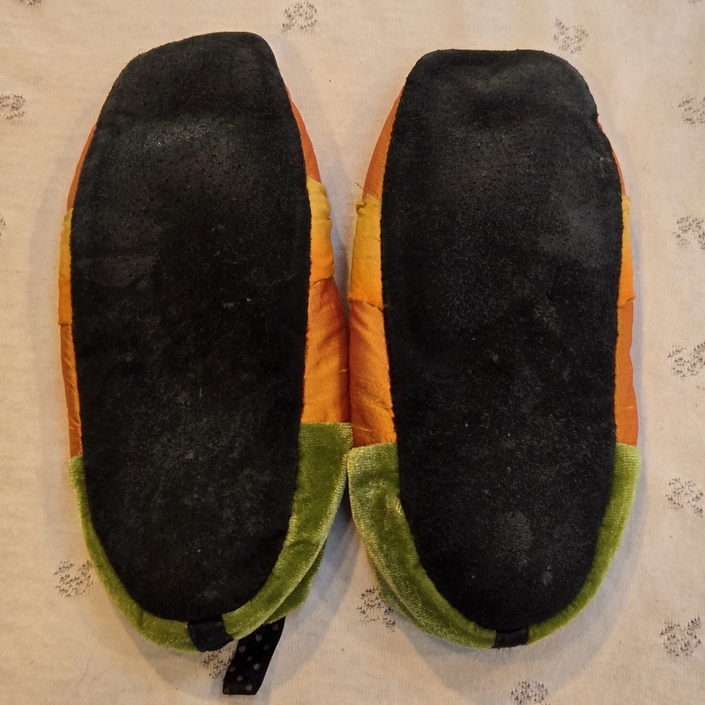 Goody Orange Silk and Green Velvet Girl's Slippers Child Medium - Picture 4 of 6